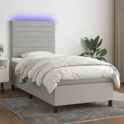 Maison Exclusive - Sengebund med lameller og madras samt LED Lys Lys Grå 90x200cm