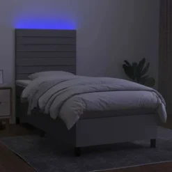 Maison Exclusive - Sengebund med lameller og madras samt LED Lys Lys Grå 90x200cm