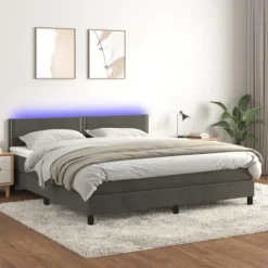 Maison Exclusive - Sengebund med lameller og LED Madison Mørkegrå 160x200 cm