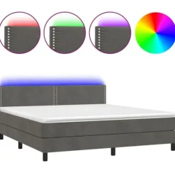 Maison Exclusive - Sengebund med lameller og LED Madison Mørkegrå 160x200 cm