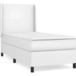 Maison Exclusive - Sengebund med lattekasser og madras Hvid 90x190 cm Syntetisk læder
