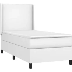 Maison Exclusive - Sengebund med lattekasser og madras Hvid 90x190 cm Syntetisk læder