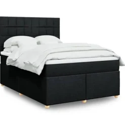 Maison Exclusive - Sengebund med lameller og madras Sort 160x200 cm Stof