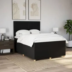 Maison Exclusive - Sengebund med lameller og madras Sort 160x200 cm Stof