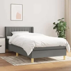 Maison Exclusive - Sengebund med lameller og mørkegrå madras 80x200 cm Stof