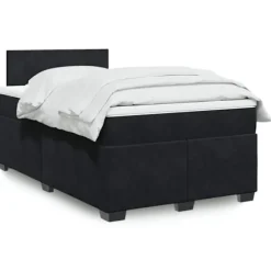 Maison Exclusive - Sengebund med lameller og madras Sort 120x200 cm Velour