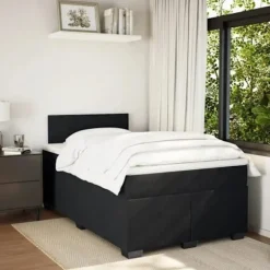Maison Exclusive - Sengebund med lameller og madras Sort 120x200 cm Velour