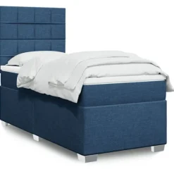 Maison Exclusive - Sengebund med lameller og madras Blå 90x190 cm Stof