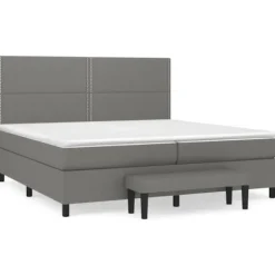 Maison Exclusive - Sengeramme med lameller og madras Mørkegrå 200x200cm Stof