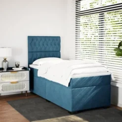 Maison Exclusive - Sengestel med latexbund og blå madras 90x190 cm velour