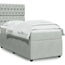 Maison Exclusive - Sengestel med lameller og madras i lys grå 90x190 cm Velour