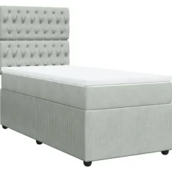 Maison Exclusive - Sengestel med lameller og madras i lys grå 90x190 cm Velour