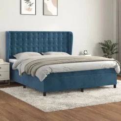 Maison Exclusive - Sengestel med lameller og mørkeblå madras 160x200cm Velours