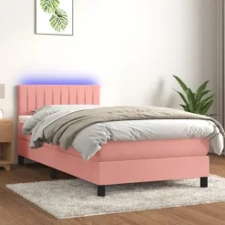 Maison Exclusive - Sengestel med lameller og madras samt LED i rosa 80x200 cm