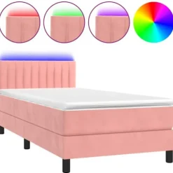 Maison Exclusive - Sengestel med lameller og madras samt LED i rosa 80x200 cm