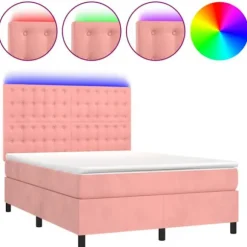 Maison Exclusive - Sengestel med lameller, madras og LED Rosa 140x190 cm Velour