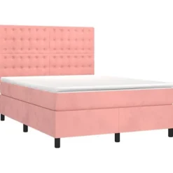 Maison Exclusive - Sengestel med lameller, madras og LED Rosa 140x190 cm Velour