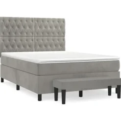 Maison Exclusive - Sengestel med lameller og grålig madras 140x200cm Velour