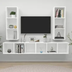 Maison Exclusive - Vægmonterede TV-møbler 4 stk Hvid Ingeniørtræ Matt vit