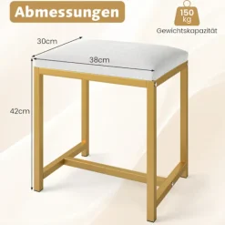 Makeup-skammel med blød hynde, guldfarvede metalben, hvid