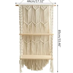 Makrame Væghængt Hylde Boho Træ Flydende Hylder Makrame Tapestry Rack