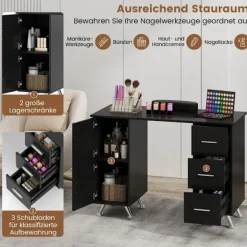 Manicurebord med skuffeskabe & Håndledsstøtte manicure bord sort