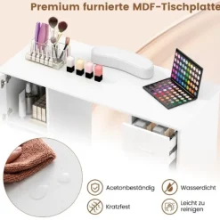 Manicurebord med skuffeskabe & Håndledsstøtte manicure bord hvid