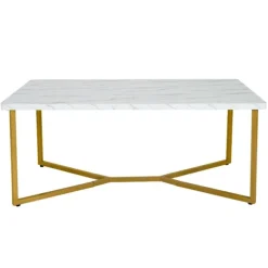 Marmor sofabord med guld metal base, justerbare fødder