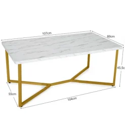 Marmor sofabord med guld metal base, justerbare fødder
