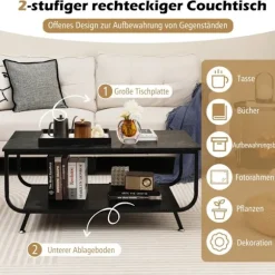 Marmor sofabord Rektangulært sofabord med 2 niveauer 105 x 55 x 46,5 cm Sort