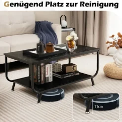 Marmor sofabord Rektangulært sofabord med 2 niveauer 105 x 55 x 46,5 cm Sort