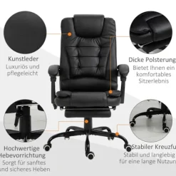 Massagestol Med 7 Punkters Executive Stol Højdejusterbar Drejestol Med Integreret Fodstøtte Lændepude 67 X 79 X 111-121 Cm