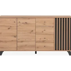 MEDAN spisestue skænk - Artisan eg og antracit indretning - 3 låger + 4 skuffer - L160 x H85 x D40 cm hantverkare ek / antracit