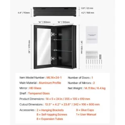 Medicinsk skab - DUOKU - ML14×24-1 - HD-spejl - Hylder i hærdet glas - 1 dør