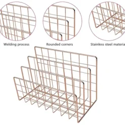 Metal Magasinholder Skrivebordsfilholder, 3-slot jern trådopbevaringsreol Hylde Filorganisatorholder Multifunktionel Brevfil Bogopbevaringskurv Rose Gold | Fyndiq