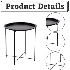 Metal Sidebord, vandafvisende med buet kantdesign, sammenklappeligt, letvægts sidebord til indendørs og udendørs rum, rustfri konstruktion