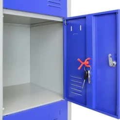 Metallisk Skab - Garderobe - 4 Døre - 45 x 38 x 180 cm - Blå - Stål