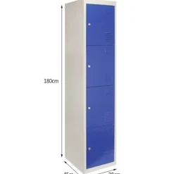 Metallisk Skab - Garderobe - 4 Døre - 45 x 38 x 180 cm - Blå - Stål
