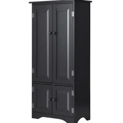 Midiskab, sideskab, highboard, højskab, træ, sort, 59 x 32 x 123 cm