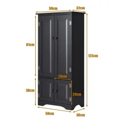 Midiskab, sideskab, highboard, højskab, træ, sort, 59 x 32 x 123 cm