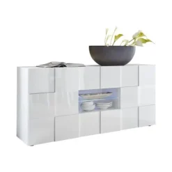 MILANO skænk - Blank hvidlakeret indretning - 2 låger 2 skuffer - L181 x D43 x H84 cm Högblank vit lack