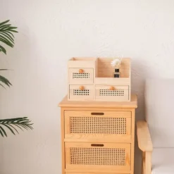 Mini bambus kommode (usamlet), 3 skuffer med hylder, til studie/køkken/soveværelse