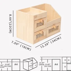 Mini bambus kommode (usamlet), 3 skuffer med hylder, til studie/køkken/soveværelse