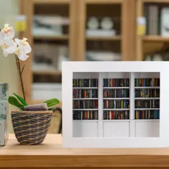 Mini Bibliotek Anti- Bogreol Træ Miniature Ornament Dukkehjem A