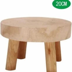 Mini Rund Naturlig Træskammel, Blomsterpotteholder, Haveskammel - 8,9 cm Høj Naturligt Træ