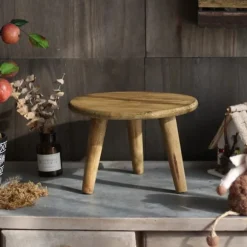 Mini Rund Træskammel Kort Træskammel til Planter Mini Træskammel Display til Hjemme Terrasse