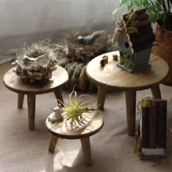 Mini Rund Træskammel Kort Træskammel til Planter Mini Træskammel Display til Hjemme Terrasse