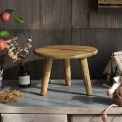 Mini Rund Træskammel Kort Træskammel til Planter Mini Træskammel Display til Hjemme Patio