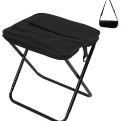 Mini sammenklappelig campingtaburet med bæretaske, sammenklappelig campingstol til camping og fiskeri, sort