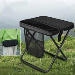 Mini sammenklappelig campingtaburet med bæretaske, sammenklappelig campingstol til camping og fiskeri, sort